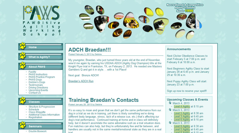 PAWS Agility Front Page